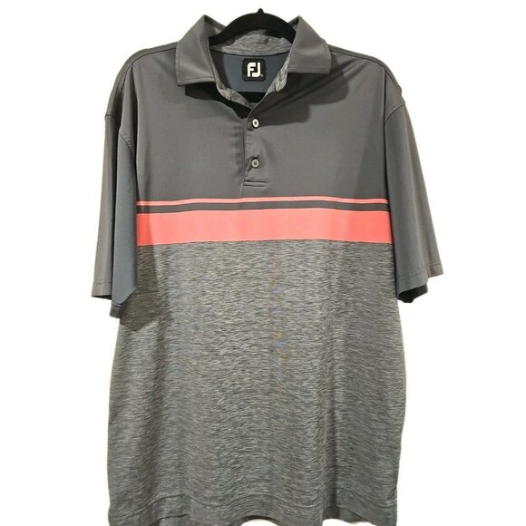 Footjoy FJ Shirt Men's Large Grey Pink Stripe Golf Performance Stretch Athletic - Picture 2 of 9